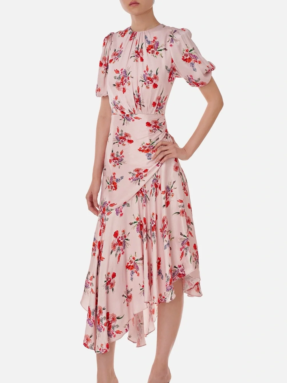 $595 Amur Bettina Asymmetrical Pleated Vivid Floral Dress Size 4-6